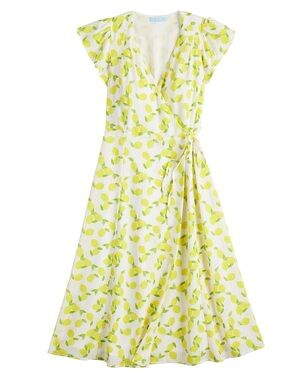 Draper James White & Yellow Lemon-Print Wrap Midi Dress, Size S